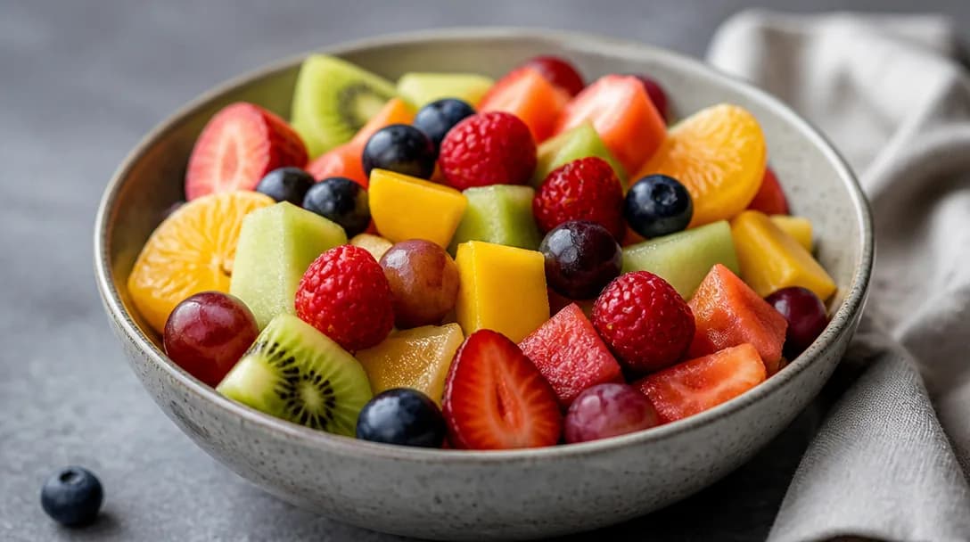Färgglad fruktsallad med olika frukter