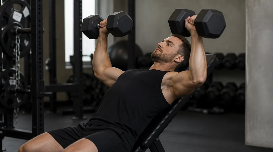 Lutande hantelpress startposition